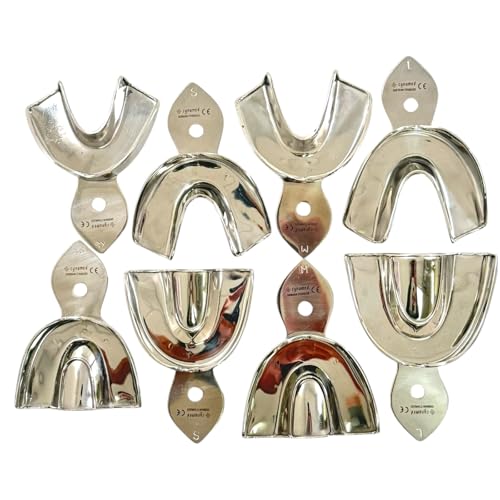 Denture Impression Tray Kit of 8pcs | Lower & Upper Trays, Solid Non-Perforated Style | Extra-Small, Small, Medium, and Large Sizes | German Stainless Steel Lab Tools