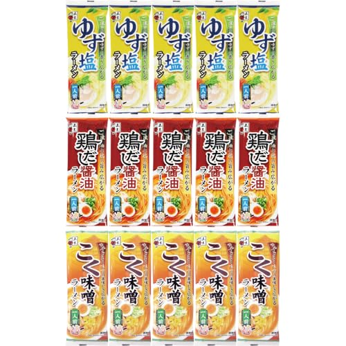 五木食品 1食棒状ラーメン ゆず塩＆鶏だし醤油&こく味噌セット(3種×各5個 計15個)(ゆず塩/鶏だし醤油/こく味噌)(常温保存)(即席袋麺)のサムネイル