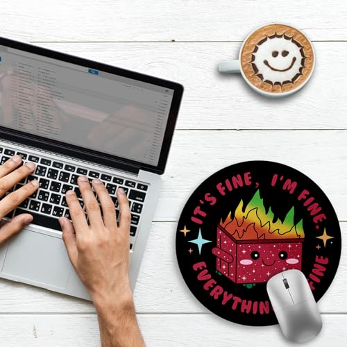 Image of Gctriki Dumpster on Fire Mouse Pad, Cute Round Mouse Pads for Desk, Funny Red Dumpster Mousepad for Laptop Gaming, Stitched Edge Non-Slip Rubber Base, Cute Office Desk Accessories Decor for Women