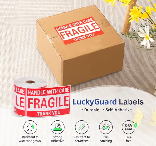 Image of 4 x 6 Inch Fragile Stickers Handle with Care 500 Permanent Adhesive Fragile Stickers for Shipping Moving Glass Fragile Labels (1 Roll, 500 Labels)