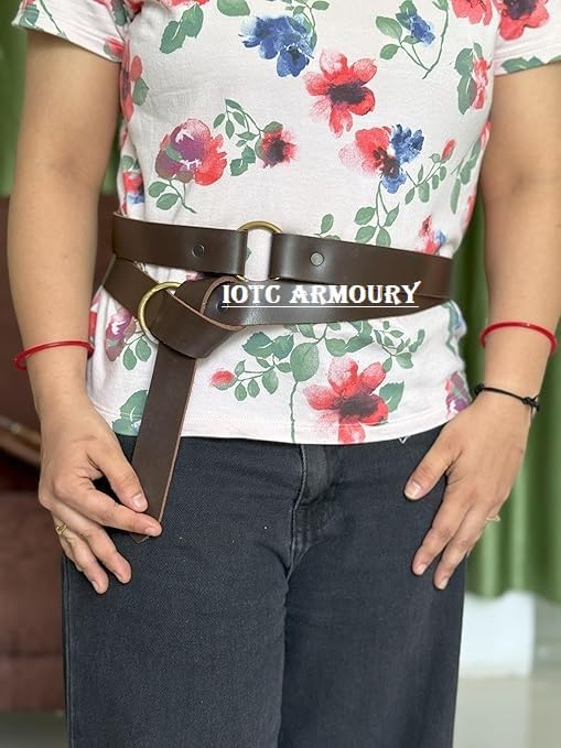 Medieval Brown Leather Ring Belt, Retro Renaissance Rivets Belt for LARP, Halloween Parties Costume, Adult Costume2