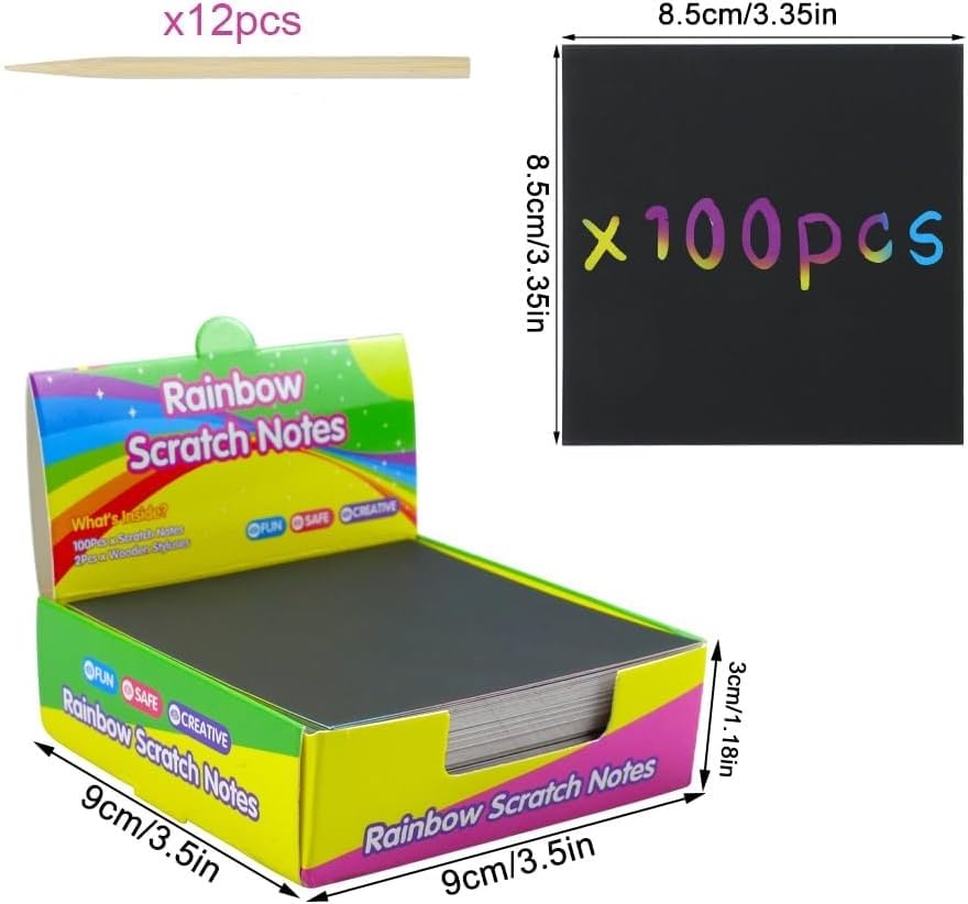 Kit De 50 Cartes à Gratter Arc-en-Ciel – Activité Créative Avec 5 Stylets Et 4 Pochoirs, Cadeau Enfants 3 Ans Et +