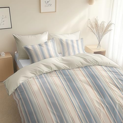 XCQHZYQ Funda Nordica para Cama 105 Rayas Azules Juego de Ropa de Cama Fundas Nórdicas 180x220 cm Poliéster Algodón, 3 Piezas Juego de Cama Cremallera Funda de Almohada