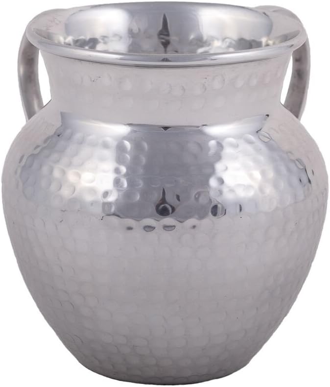 Wash Cup for Al Netilat Yadayim Hand Washing Ritual Jug Shape Colored Cup (Silver Hammered)