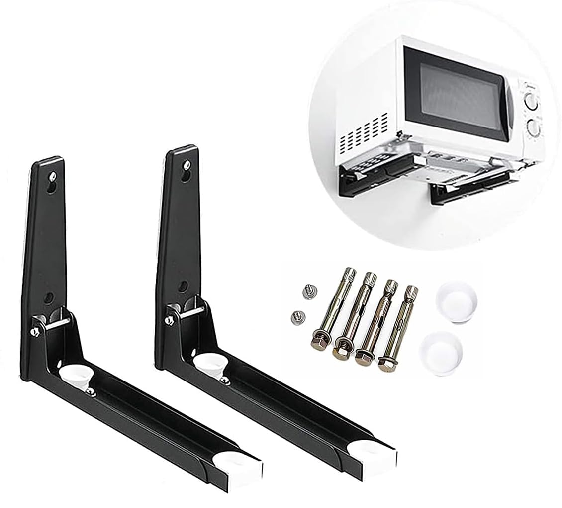 2 Pezzi Staffa Supporto per Forno a Microonde, Staffa Pieghevole per Montaggio a Parete, Supporti per Forno a Microonde, Supporto Microonde con Viti, Supporto Forno Microonde in Acciaio Inox