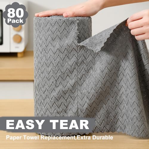 Image of 80 Pack Microfiber Cleaning Cloth Roll Reusable Paper Towels 12 inchx12 inch Tear Away Cloth,Absorbent Dish Rags for House Kitchen,Wash Cloths,Lint Free Rags for Window Cars Cleaning Supplies