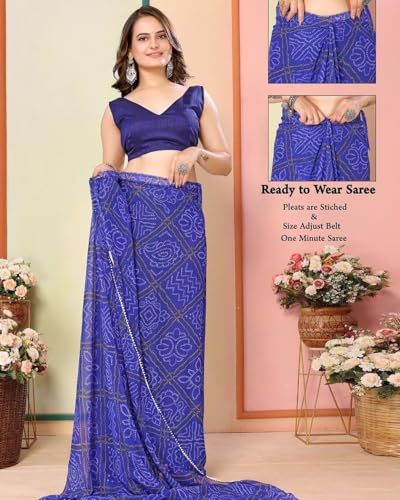 Image of HMP Fashion Women's Georgette Bandhani Printed Ready To Wear Sari One Minute Saree With Unstitched Blouse Piece
