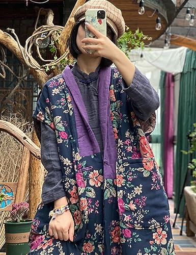LUZU JUNU Women Fall Spring Sleeveless Vests Cotton Print Floral Long Vests Chinese Vintage Patchwork Waistcoat2