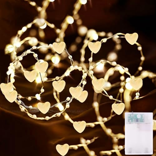 Mavouri Herz Perlengirlande Lichterkette mit Timer, 3M 30 LED Lichterkett Hochzeit mit Timer...