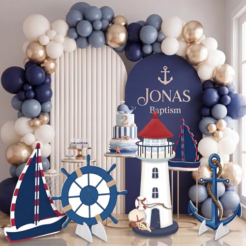 Image of 4 Pcs Nautical Stand Party Decorations Set with Sturdy Bases Big Yard Sign for Sailor Pirate Themed Party Beach Baby Shower, Photo Booth Props Indoor Outdoor