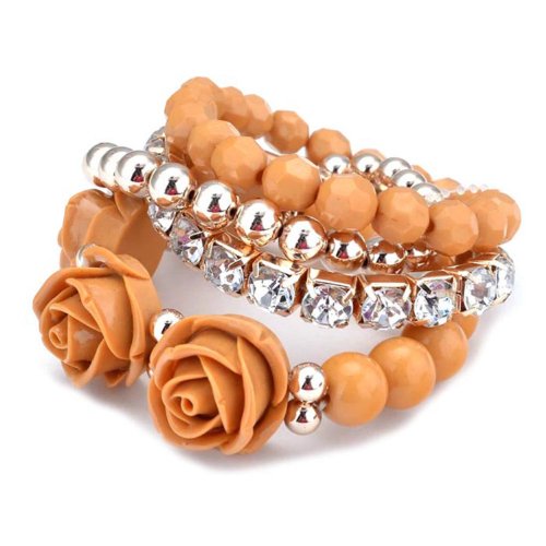 Aokdis Hot Selling 1 Set Shining Rhinestone Rose Pearl Crystal Elastic Bracelet Jewelry (coffee)