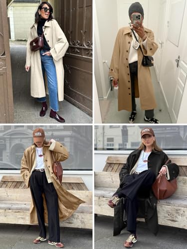 Tankaneo Womens Long Trench Coat Single Breasted Oversized Windproof Classic Lapel Fall Overcoat4