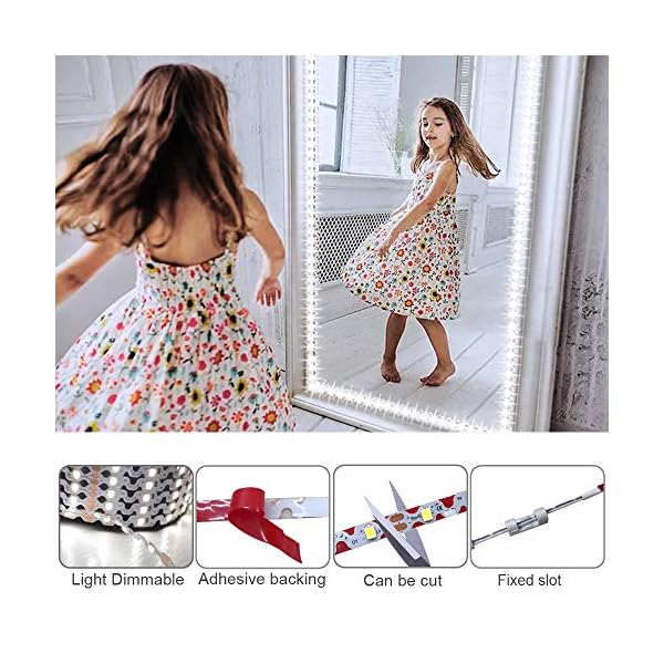 4 m LED-Schminkspiegel-Lichter-Set, biegbar, kein Zuschneiden nötig, Schminkspiegel, Garderobe, verstellbarer, flexibler Lichtleiste, Tisch-Set mit Dimmer und Netzteil, Spiegel nicht im Lieferumfang – Bild 4