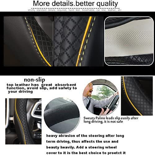 Gomass Car Steering Wheel Cover, Anti-Slip, Safety, Soft, Breathable, Heavy Duty, Thick, Full Surround, Sports Style (Black With Yellow Line) #TOP6