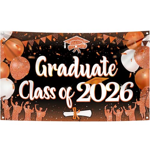 Image of KatchOn, Graduate Class of 2026 Graduation Banner - XtraLarge 72x44 Inch | Orange Graduation Backdrop 2026 for 2026 Graduation Party Decorations Orange and Black | Graduation Decorations Class of 2026