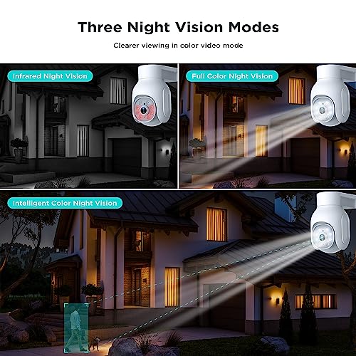 Camcamp 2K 3MP Wireless Security Camera Outdoor, 4mm Lens, Wider 360° View, 5X Zoom, Pan/Tilt, Color Night Vision, Auto Tracking, Motion Detection, Two-Way Audio, IP66, CCTV Cam for Home Surveillance