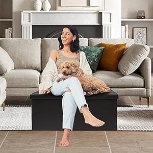 30 inches folding storage ottoman faux leather black footrest ottoman storage bench suit for bedroomliving room and hallwaysupport 350lbs  urban country home decor