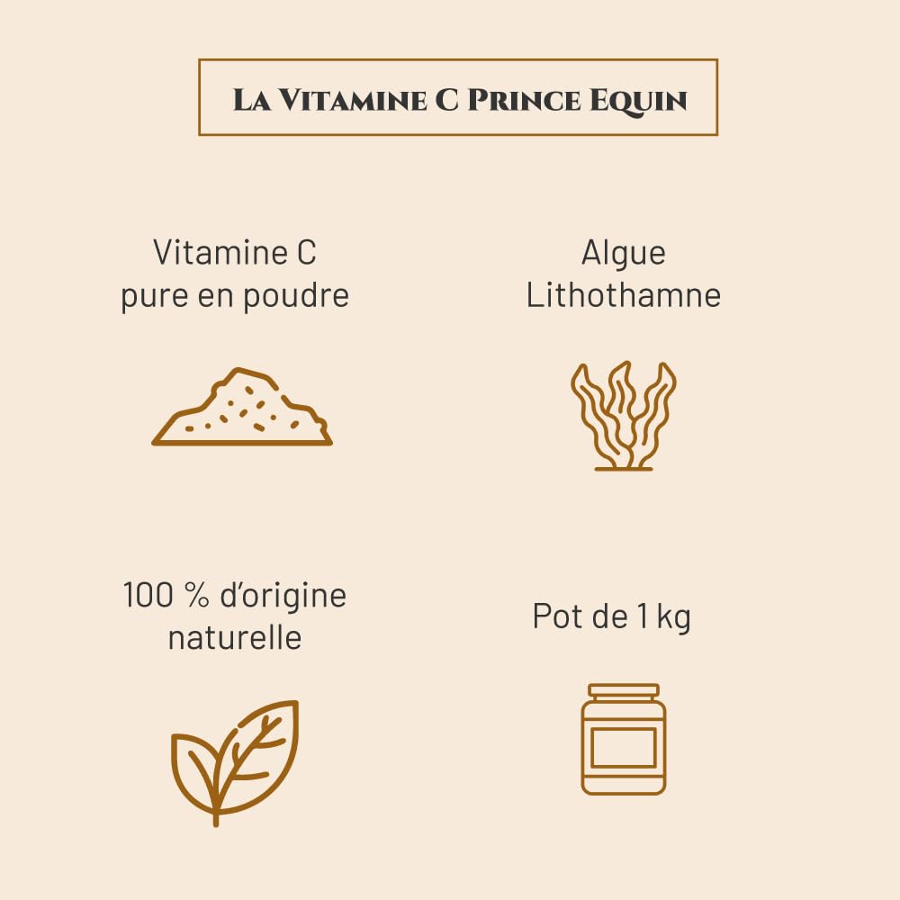 Vitamine C - Complément nutritionnel Cheval - Pot 1 kg - Force, Energie, Résistance - Antioxydant - Marque Française