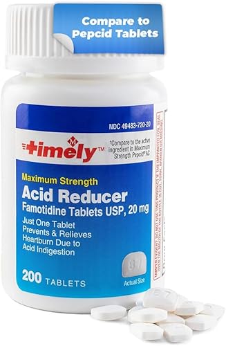 Reductor de ácido oportuno famotidina 20 mg - Comparar con el ingrediente activo en la AC pepcid de máxima potencia - Medicina para el reflujo ácido