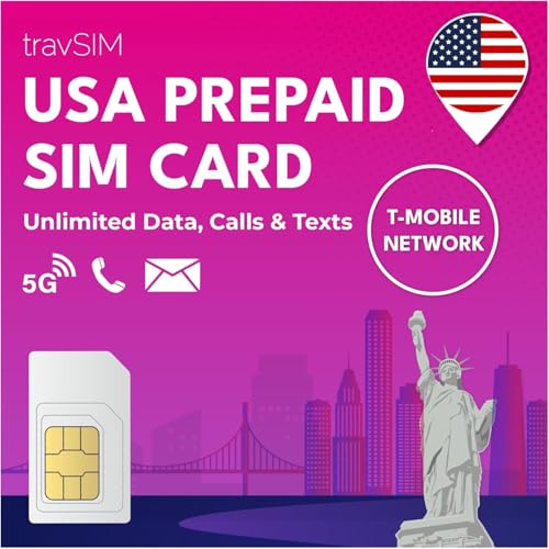 travSIM SIM USA | rete T-Mobile | 50GB di dati a velocità 4G/5G | La SIM per gli USA ha chiamate e...
