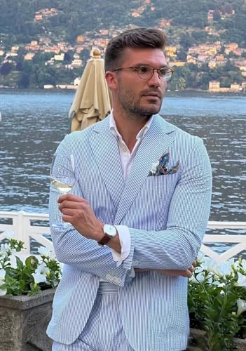 SUZHIMO Mens Seersucker Sports Coat Summer Jacket Leisure Seersucker Blazer for Men Beach Wedding Blazer4