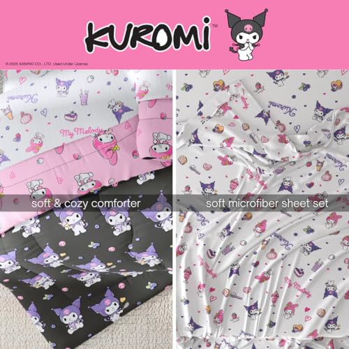 Image of Sanrio Kuromi & My Melody Bedding 7 Piece Super Soft Cozy Reversible Comforter and Sheet Set with Sham, Full, (Officially Licensed Product) By Franco