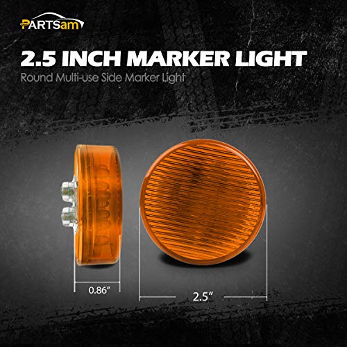 Partsam 10Pcs 2.5" Round Side Marker Light Clearance 13 Diodes Universal Use Sealed Amber, Amber Lens 2.5 Inch Round Led Trailer Marker Lights Truck Rv Lamps #TOP4