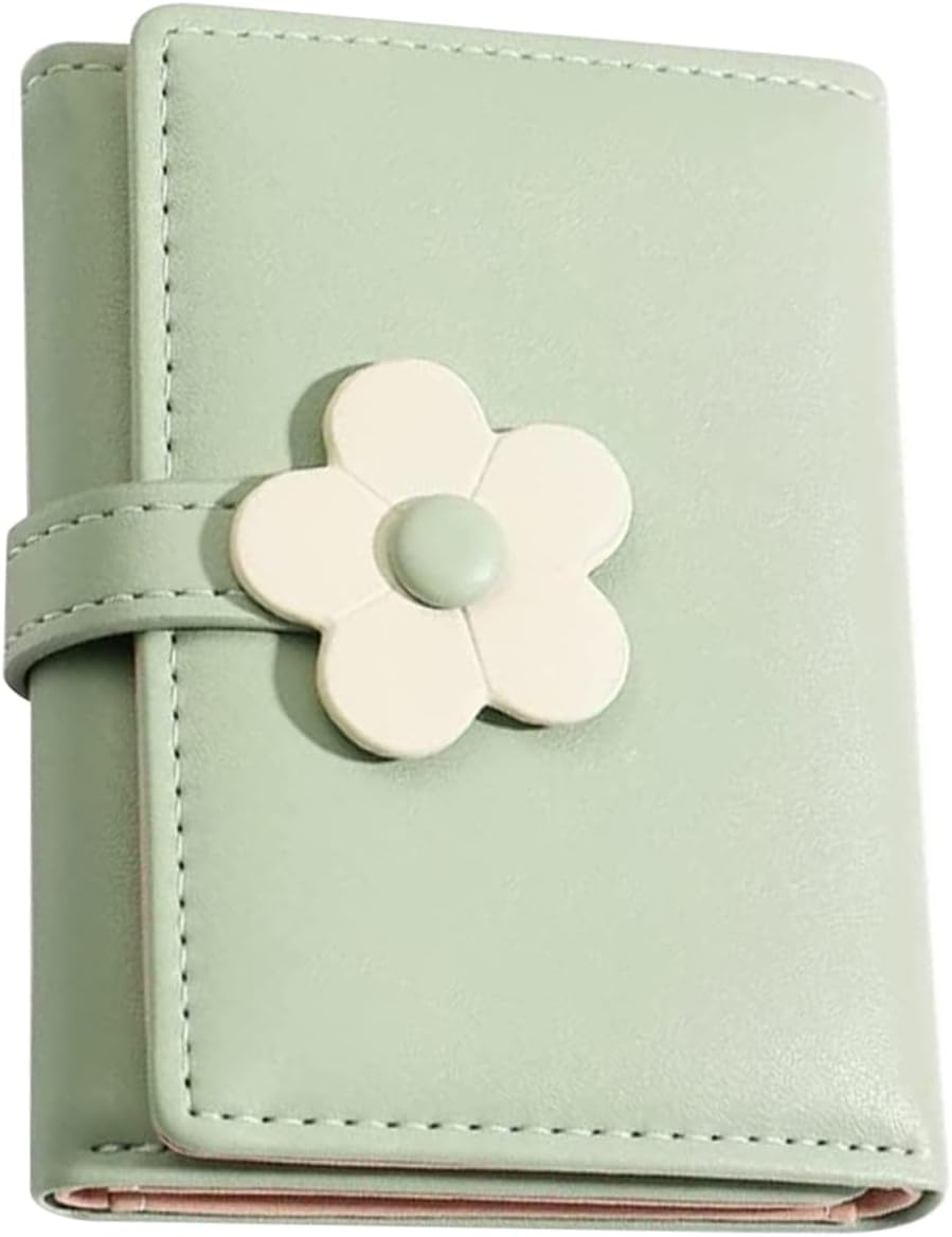 Ipetboom Flower Pattern Folding Wallet for Girls, PU Leather, Green