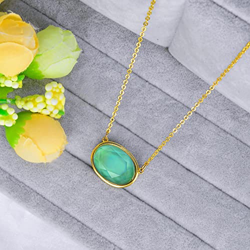18K Gold Plated Color Changing Oval Mood Stone Pendant Mood Necklace, Facet Cut Crystal, 18” Chain, Gifts for Women4