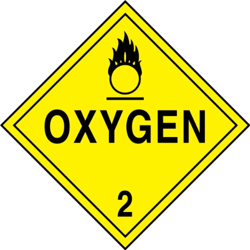 Image of Accuform MPL204CT25 PF-Cardstock Hazard Class 2 DOT Placard, Legend inchOxygen 2 inch with Graphic, 10-3 /4 inch Width x 10-3 /4 inch Length, Black on Yellow (Pack of 25)