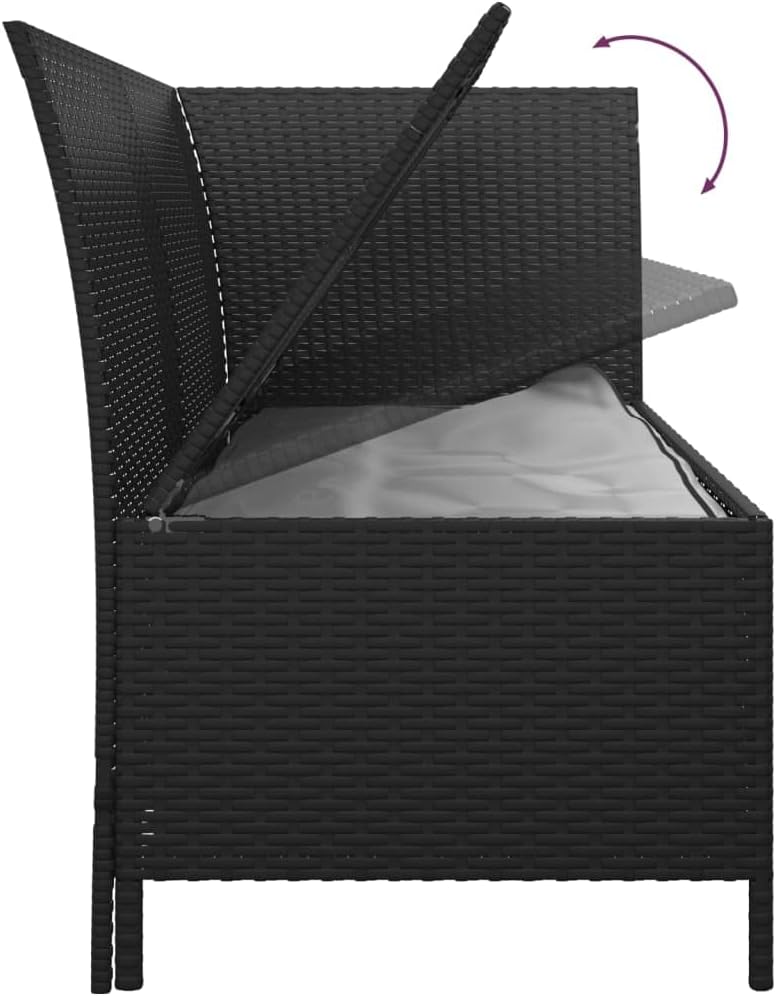 4 Piece Black Poly Rattan Garden Lounge Set with Cushions, Modern Outdoor Furniture for Patio, Weather-Resistant Corner Sofa with Storage Space and Water-Resistant Bag