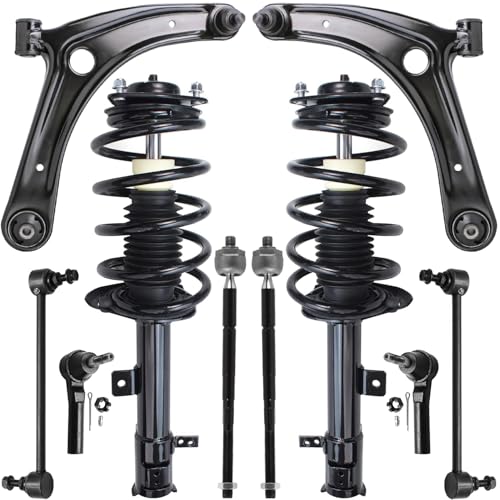 Detroit Axle - 10pc Front End Suspension Kit for 2007-2012 Dodge Caliber, Lower Control Arms w/Ball Joint Struts & Coil Spring Sway Bar Links Tie Rods 2008 2009 2010 2011 Replacement Struts Shocks