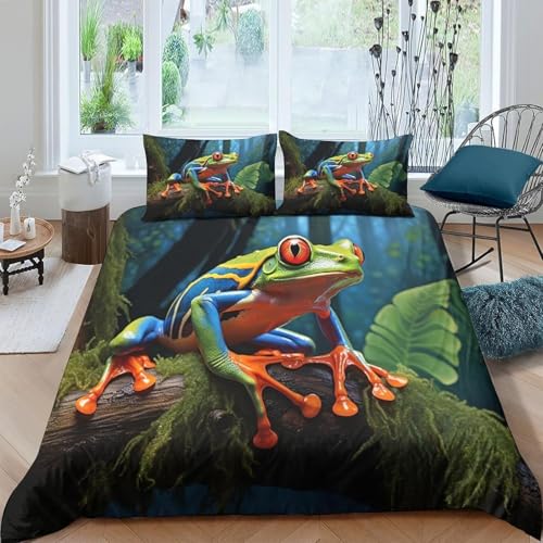 Parure de lit grenouille 200x200 cm housse de couette microfibre zippée imprimé 3D 2 personnes - 2