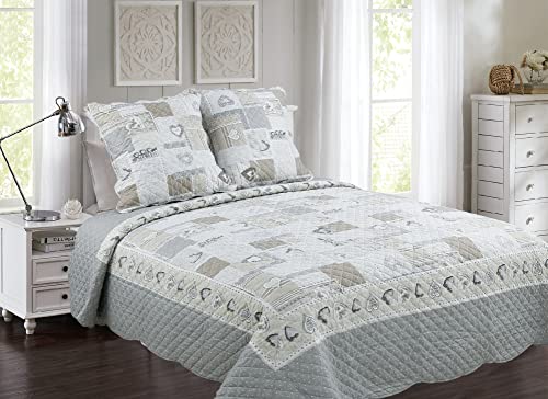 Couvre lit boutis Dessin imprimé avec Taies 65X65cm_MMX2652_Gris (260_x_280_cm)