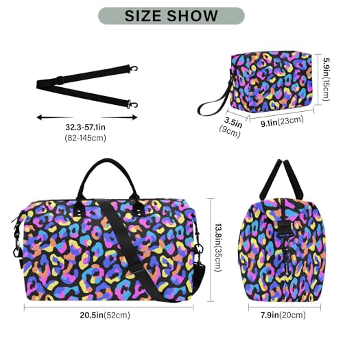Color Leopard Print Black Large Travel Duffle Bag Weekender Overnight Bags Gym Yoga Bag for Women Men with Toiletry Bag3