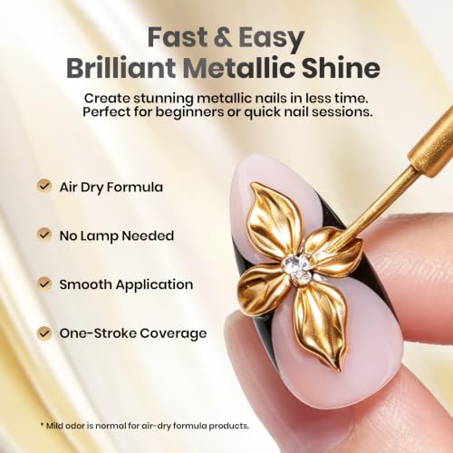 Image of Beetles Air-Dry Chrome Blooming Liquid Nail Art Paint Silver & Gold 2x10ml