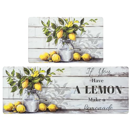 Yinhua Summer Lemon Kitchen Rugs Sets Of 2, Waterproof Kitchen Mats For Floor cover
