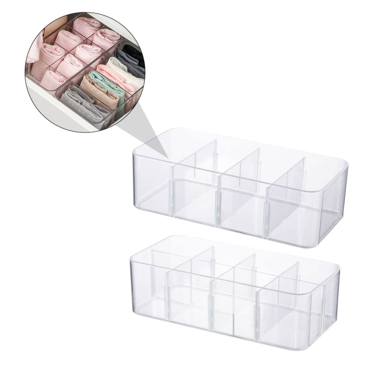 Zerodeko 2piezas Caja Almacenaje Transparente Organizadora De Ropa Interior Calcetines Sujetadores Bandeja Clasificadora