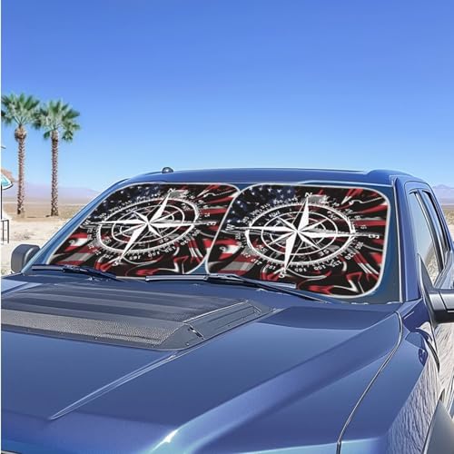 Image of Car Front Windshield Sun Shade Reflect UV Sun and Heat Compass Flag Foldable 2-Piece Car Windshield Sunshades Interior Accessories Protection Universal Vehicle Accessories