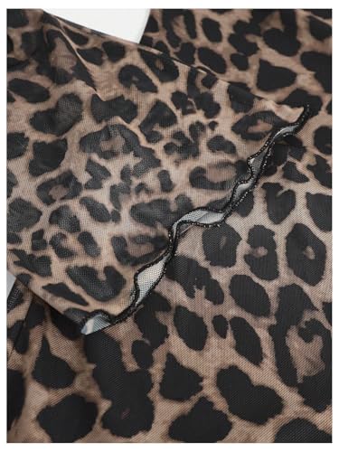 Floerns Girl's Leopard Print Flare Long Sleeve Short Dress Cheetah Mesh Backless Y2k Dresses3