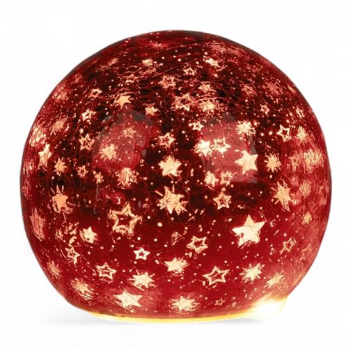 formano LED Deko-Kugel 12 cm Sterne Rot Glaskugel Timer 6h/18h beleuchtete...