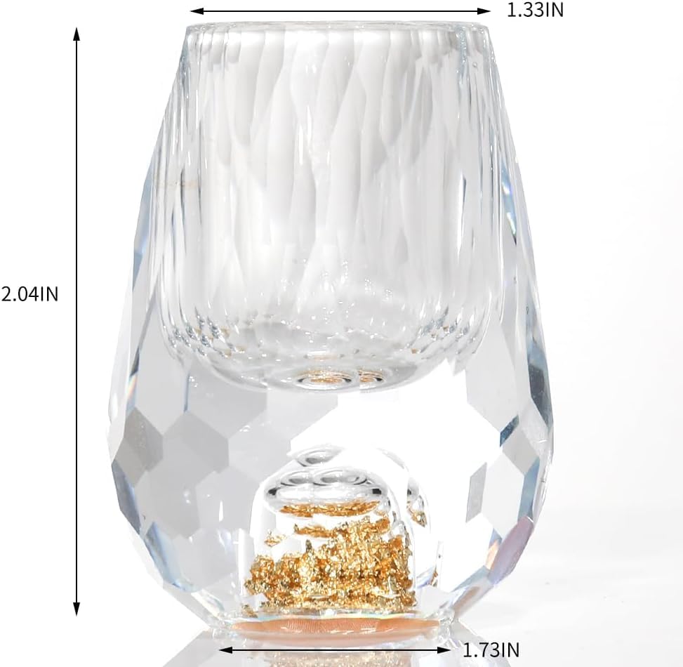 2Pcs Crystal Drinking Glasses, Heavy Base Glasses Decorated with 24K Gold Leaf Flakes, Lead-Free, Handmade Set for Juice, Tea, and Beverage Tasting