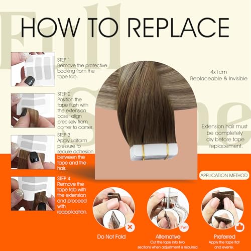 Image of Full Shine Brown Tape in Hair Extensions Human Hair Color 3 Dark Brown Ombre 8 Ash Brown And 22 Blonde Tape in Extensions 18Inch 100G Remy Seamless Skin Weft 40Pcs Brazilian Straight