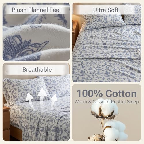 Sleep Philosophy True North Cotton Sheet Set Cozy Print 100% Cotton Flannel Sheets Bedding Set, Oversized Sheets, Deep Pocket Fits Up to 14" Mattress King Bed Sheets King Toile Pine Trees 4 Piece