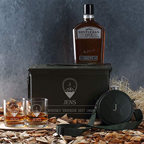 Herz & Heim® 5-tlg Jack Daniel's Gentleman Jack Whiskey in US Army Munitionskiste mit 2 gravierten Whisky-Gläsern… - Image 3