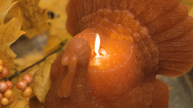 Image of Luminara Flameless Fall Harvest Decor - Turkey Figural LED Candle Natural Color, Adobe, 5.3 inch x 7.5 inch Real Wax Moving Flame Battery Operated w /Timer