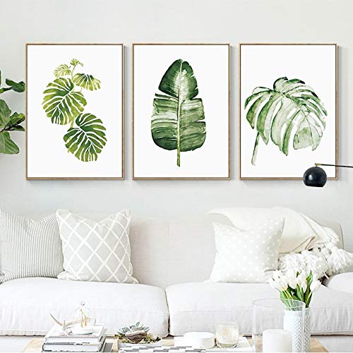 Affiche plante feuilles vertes en toile 3pcs 50x75cm sans cadre
