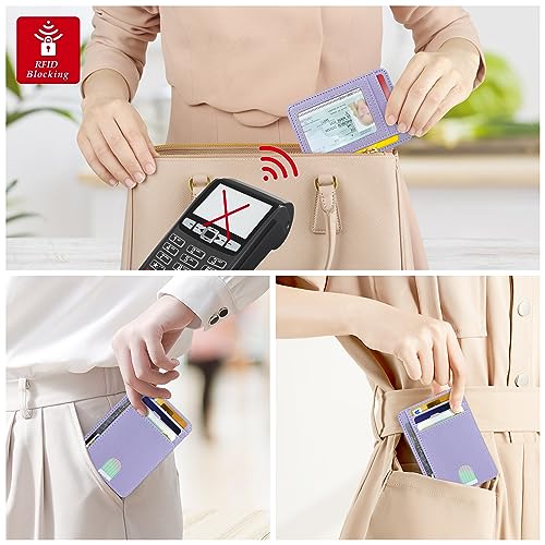 Image of CONISY Slim Credit Card Holder for Women, Thin Front Pocket Leather Mini Wallet with RFID Blocking (Purple)