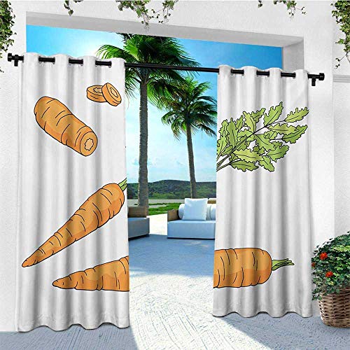 leinuoyi Green and Orange, Outdoor Curtain Extra Wide, Fresh Carrot Pattern with Leaves Sketch Illustration of Vegetables, for Patio Waterproof W120 x L108 Inch Orange Apple Green