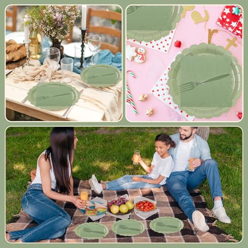 EVYIENEN 75pcs Plates and Napkins Set Party Supplies, Scalloped Paper Tableware Forks Disposable Dinnerwaret Kit for 25 Guests Baby Shower Bridal - Image 7